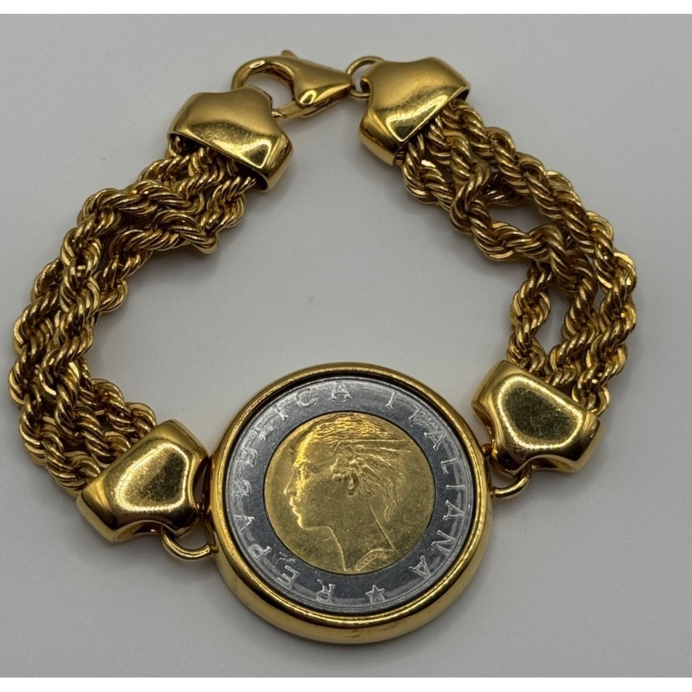 Bellezza Italy Lira Coin Bracelet Triple Rope Chain Bronze HSN